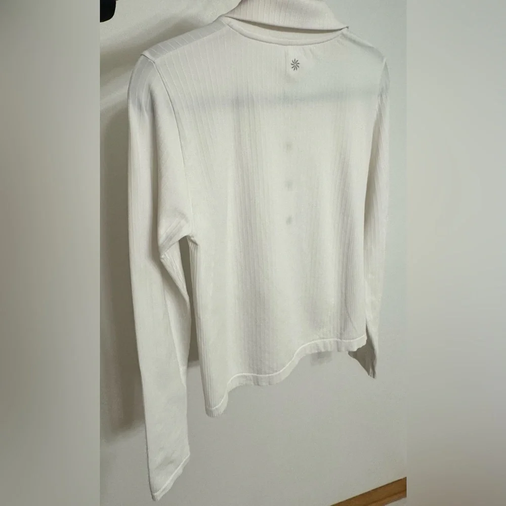 Athleta White Ribbed Button Down Long Sleeve Top - Picture 4 of 7